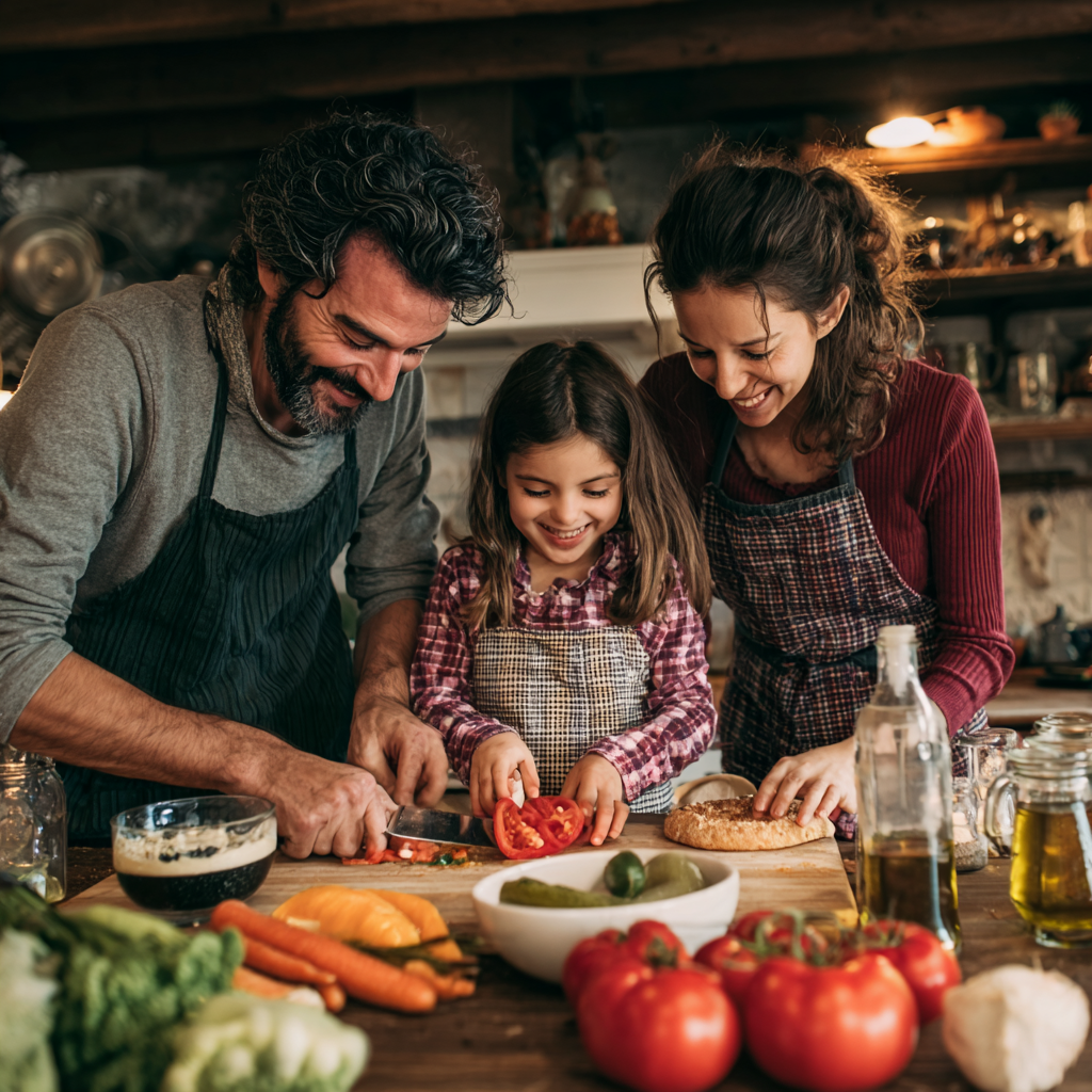 Fiatal európai nő, táplálkozási szakértő, laptop előtt ül, egészséges ételekkel körülvéve, professzionális környezetben